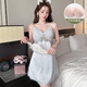 Pijama modal con almohadilla de pecho para mujeres en verano 2025 Nuevo hielo de alta gama Seda sexy sospecher camisón de encaje de encaje y otoño casa js_9227# falda de suspensión individual de albaricoque móvil 4 m