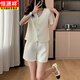 Hengyuan Xiangshen Xiaoxiang Style Short Sleeve Set for Women 2025 Summer New Korean Style Fashionable and Trendy Age Reducing Shorts Two-Piece Set Blue [Fashion-Quality] 3XL [Suggested 130#-140Jin [Jin equals 0.5 kg]]