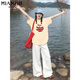 Cotton American pure cotton short-sleeved T-shirt for women in summer 2025 new loose and versatile apple printed round neck five-point sleeve top 29690 white [high quality 20.5] L 100-120Jin [Jin equals 0.5 kg]