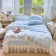 Fu丨Anna French light luxury princess style cotton four-piece set 2025 new chiffon lace embroidered quilt cover Huali-Baby Blue bed sheet style 1.8m bed cover four-piece quilt cover 200*2