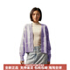 凯文克莱（Calvin Klein）含羊毛混纺提花纽扣V领宽松针织开衫毛衣女士 BEH-太空黑 XS