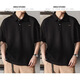 UKUHPK Japanisches Revers-Polo-Hemd kurzärmelig für Männer, vielseitiger, vielseitiger Baumwoll-T-Shirt, Sommer Lose-Hals-Top-Trend G691 Black + Grey M [Vorgeschlagen 90-110jin [Jin ist gleich 0,5 kg]]