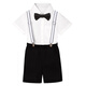 Goku Kinderanzug Set Jungen hübsches kleines Jungen Blumenmädchen Host Bühne Performance-Kleid schwarze Shorts + weißes Hemd + schwarze Fliege + Riemen 110 Empfohlenes Gewicht 30-37 Jin [Jin gleich 0,5 kg]