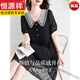 Hengyuanxiangs High-End-Sommer-Super gute europäische Waren mit High-End-Temperament, losen Bauchbedeckung Puppenkragen, schwarzes Pailletten-Kurzarmhemd, High-End-Marke + Black + Top Ten Damen-Kleidungsmarken s s