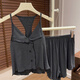 
2025 new modal beauty strap chest pad pajamas for women in summer thin sexy suspender shorts home clothing set X1429# dark gray 2XL