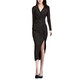 
FHHUABD9926 Da Aimei Yiyuan 2025 Spring New Dress V-neck Slim Hip Slit Slit Skirt Mid-length Women's Skirt Black Dress M