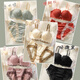 Victoria's style summer thin underwear for women's small breasts gathered with steel ring-free adjustment student high school girl bra set bean paste color suit 70A 32
