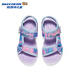 Skechers new summer girls' Velcro sandals, fashionable flashing light, casual, lightweight, versatile and comfortable shoes, beach shoes, light blue/multi-color/LBMT 33.5