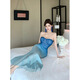 French blue mesh gradient tube top dress in the shimmer for women on seaside vacation, waist-slimming temperament evening dress, fishtail long skirt, gradient tube top dress, blue M