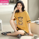 Modal Summer El juego de pijamas a cuadros de algodón de algodón de manga corta para mujeres se puede usar ropa de hogar de estilo coreano de algodón puro dulce de verano se puede usar fuera de Y9859 m (recomendado 75-95Jin [Jin es igual a 0.5 kg])