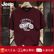 JEEP SPIRIT吉普潮牌重磅纯棉短袖t恤男夏季复古摩托机车印花正肩圆领打底衫 683黑色 S (建议80-100斤)