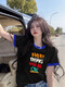 GTYUWVG2025 Nouveau modèle de t-shirt à manches courtes pour femmes pour les femmes devant les épaules Coton Pure Produits européens Lâche et à la mode Princement Top Summer INS TRENDY 6197 Collier rouge noir Imprimerie rose S