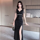 为知树夜总会性感深V礼服包臀连衣裙SPA足浴洗浴技师夜场KTV佳丽工作服 增3882黑色+ XL 建议115-125斤