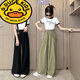 G.DUCKKIDS女童背带裤夏季薄款2025新款女大童夏装套装女孩夏款黑色儿童裤子 黑色套装 170