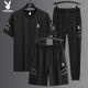 Playboy (PLAYBOY) high-end casual sports suit men's summer ice silk thin loose fast drying breathable short sleeve two-three piece set GF1389 black shorts two-piece set 4XL (suitable for 170-185 Jin [Jin equals 0.5 kg])