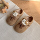 Girls' Birkenstock Shoes 2025 Autumn and Winter New Children's Shoes for Small and Medium-sized Children and Baby Small Leather Shoes Retro Soft Soled Bean Shoes Khaki Color Size 28 Inner Length Approximately 17.2CM