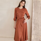
ROEYSHOUSE ROYSHOUSE premium caramel color pleated dress spring new elegant satin waist-closing large hem skirt 10971 caramel color XL