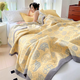 Yusenyi Class A cotton three-layer yarn multi-functional blanket quilt pure cotton summer quilt blanket air-conditioning quilt summer cooling quilt Cotton Lanhuayang Yellow Class A cotton three-layer yarn multi-functional blanket quilt 180x220cm single large quilt