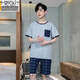 Modal men's pajamas spring and summer shorts shorts pure cotton young and middle-aged large size casual Korean style home clothes 9928 [H series men's short-sleeved shorts suit] L [100-125Jin [Jin equals 0.5 kg]]