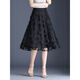 Faleta de malla de malla Zhufan Falda negra Skirt Women Summer A-Lace Falda A-Line Falda A-Line Falda plisada Floja de hojas largas (estilo corto/falda Longitud 57 cm) 9226 M Cintura 2 pies