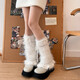 Zhuanying Vintage Store Handmade Rex Rabbit Fur Plush Hollow Wood Ear Flare Strap Sock Covers Millennial Hot Girl Leg Cover White One Size