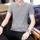 
Commander Bear 2025 short-sleeved T-shirt trendy striped men's versatile top Khaki breathable sweat-absorbing cotton 9898 M