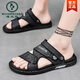 Spechts Sandalen Herren 2025 Neue Sommer im Freien Dual-Use Non-Rutsch-Strandschuhe Leder Leder-Sandalen Pantoffeln Männer schwarz 39