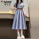 啄木鸟2025新款韩系学院风蓝色短袖衬衫连衣裙子女夏季气质收腰长裙 蓝色送腰带独特漂亮约会穿搭/今 S 40/45kg