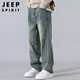 JEEP SPIRIT吉普牛仔裤男宽松春夏季韩版裤子男士阔腿休闲男裤 青古蓝 32