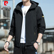 Pierre cardin spring and autumn jacket men's new 2025 hooded jacket thin youth loose jacket solid color jacket men's clothing K12131 black M [recommended 100-110Jin [Jin equals 0.5 kg]]