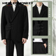 Sound Monkey New Chinese Style Pan Button Zhongshan Suit Jacket Men's Engagement Groom Wedding Suit Suit Dress Large Size Fat Man Suit Jacket+White Shirt+Black Suit Pants XL 115-130Jin Jin equals 0.5 kg