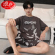 
Langsha men's pajamas summer pure cotton short sleeve shorts thin cartoon cute teenager large size boys' home clothing suit Daimeiya-6627 L small size L code (90-110Jin [Jin equals 0.5 kg])