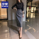 Romon (Romon) 2025 Summer Commutation élégante Ol Suit Jirt Slim Jupe crayon française Tempérament coréen Version coréenne Jupe en une étape Gray (y compris la ceinture d'origine) S suggéré 80-93Jin [Jin est égal à 0,5 kg]