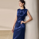 ROEYSHOUSE Lai high-end dark blue slim dress 2025 summer new fashion satin sleeveless midi skirt 12095 dark blue 2XL