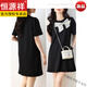 Hengyuanxiang súper caliente de verano súper caliente arco pequeño con una cubierta de carne suelta negra y vestido de camiseta de manga corta para mujeres. Marca de alta gama + Black + Top Ten Women's Clands L.