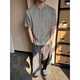 Fumile American retro knitted short-sleeved T-shirt for men in summer thin old money style Henry collar polo shirt pussy top half sleeve light gray XL