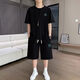 Belle Shangxi 2025 Summer Minage à manches courtes Shorts décontractés Suisse décontractée pour hommes T-shirt de soie de glace pour hommes Pantalon à cinq points Set 829 Black Suit M Recommandé 90-110jin [Jin est égal à 0,5 kg]