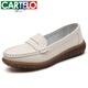 CARTELO leather bean shoes for women 2025 spring and summer shallow mouth flat cotton shoes versatile non-slip soft sole heel mother casual shoes white 826 genuine leather soft sole 35