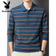 
Playboy (PLAYBOY) high-end men's daddy suit autumn and winter sweater knitted shirt polo lapel cardigan retro striped top dark green S5012 M (120Jin [Jin equals 0.5 kg])
