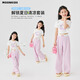 moonkids女童多巴胺短袖套装2025新款夏季儿童度假风穿搭夏装大童两件套薄 19119白色短款T+15277蓝色阔腿裤 120 cm