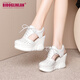 Grinland Brand Keilsandalen für Mädchen Leder 10 cm dicker Sohle erhöhter Zehen Hohlhoch -Hochheel -Sandalen Sommer Weiß 35