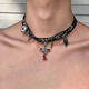 Legierung schwerer Industrie Nieten Lederkragen Dunkle Punk Europäische Frauen Y2K Subkultur Nische Design Halskette Klemme Kette Bernstein Retro Butterfly Halskette X3889