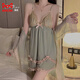 Katzenmänner Frauen -Pyjama mit Brustpolster Sexy Ice Seidenfee Rock 2025 Sommerspitze Schönes Haus Kleidungsstück Set süßer p3886 grün (äußeres Kleid + Gürtel) xl