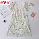 Yalu Sommer Neues gedrucktes Quadratkragen Mesh kurzärmelig Nachthemd hoch aussehend junger sexy pure Nachthemd 7371# Blume und Gras [Hauptbild] M [80-100jin [Jin ist 0,5 kg]]