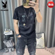 花花公子（PLAYBOY）纯棉短袖t恤男2023夏新款男士满身卡通印花半袖洋气小众百搭 829黑色 M