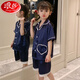 
Langsha children's skin-friendly pajamas girls summer thin ice silk short-sleeved medium-sized big children girl baby parent-child home clothing set 1047 bear shorts 8 size 93-103CM30Jin [Jin equals 0.5 kg] equal size
