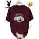 Playboy (Playboy) Camiseta de algodón corto de algodón de alta gama para hombres Summer 2025 Nueva camiseta de media manga estampada de motos retro para hombres 683 Black M [100-115Jin [Jin equivale a 0.5 kg]]]