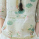 Zimu cotton linen 2025 summer clothing for women Chinese style printed tops short loose slim shirt bead button 9221 color L (recommended 115-125Jin [Jin equals 0.5 kg])