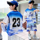 Boys summer uniforms set fashionable children's summer basketball uniforms medium and large children sports short-sleeved quick-drying clothes Chinese style DMG-9922-23 uniforms-blue 120 Recommended height 110cm