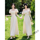 Zhenji 2025 New Champagne Color Bridesmaid Dresses Slim Fit Sisterhood Temperament Evening Dress Women B Style Long Skirt Square Neck Puff Sleeves 2XL Recommended 120-135 Jin Jin is equal to 0.5 kg